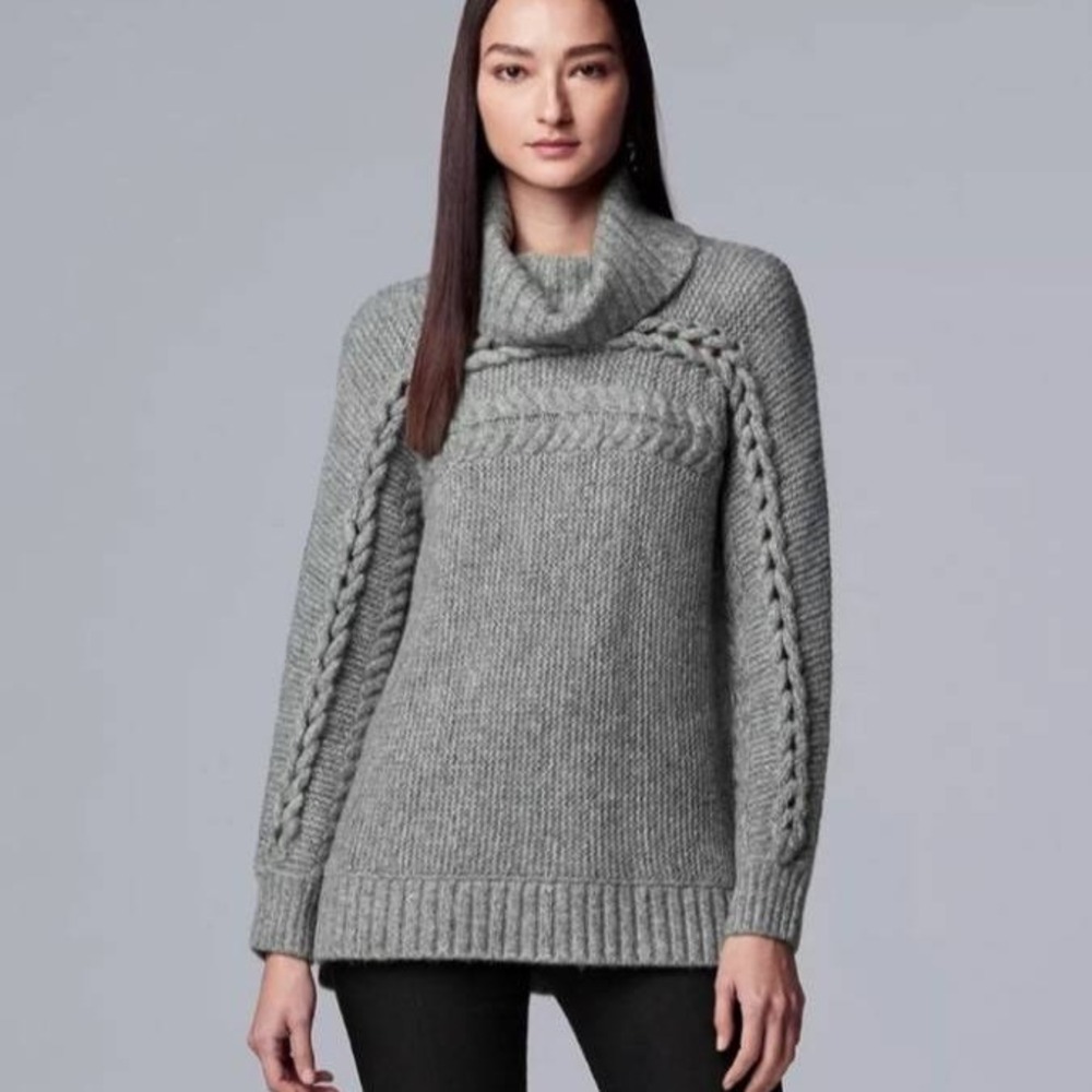Simply Vera Wang Open Cable Knit Turtleneck Sweater Sz S Chunky Braided Oversize